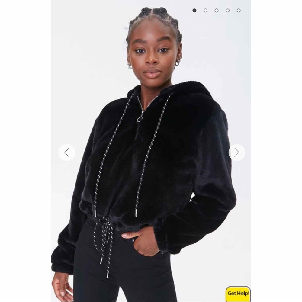 New F21 Faux Fur Plush Drawstring Bottom Hoodie